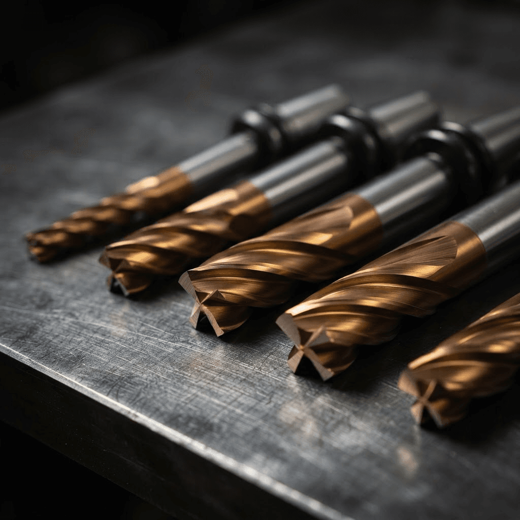 Bronze-gold heat-resistant coated carbide end mills for titanium and Inconel