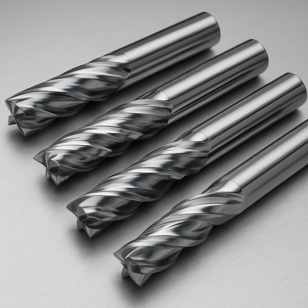 Polished uncoated carbide end mills with high-helix flutes for aluminum